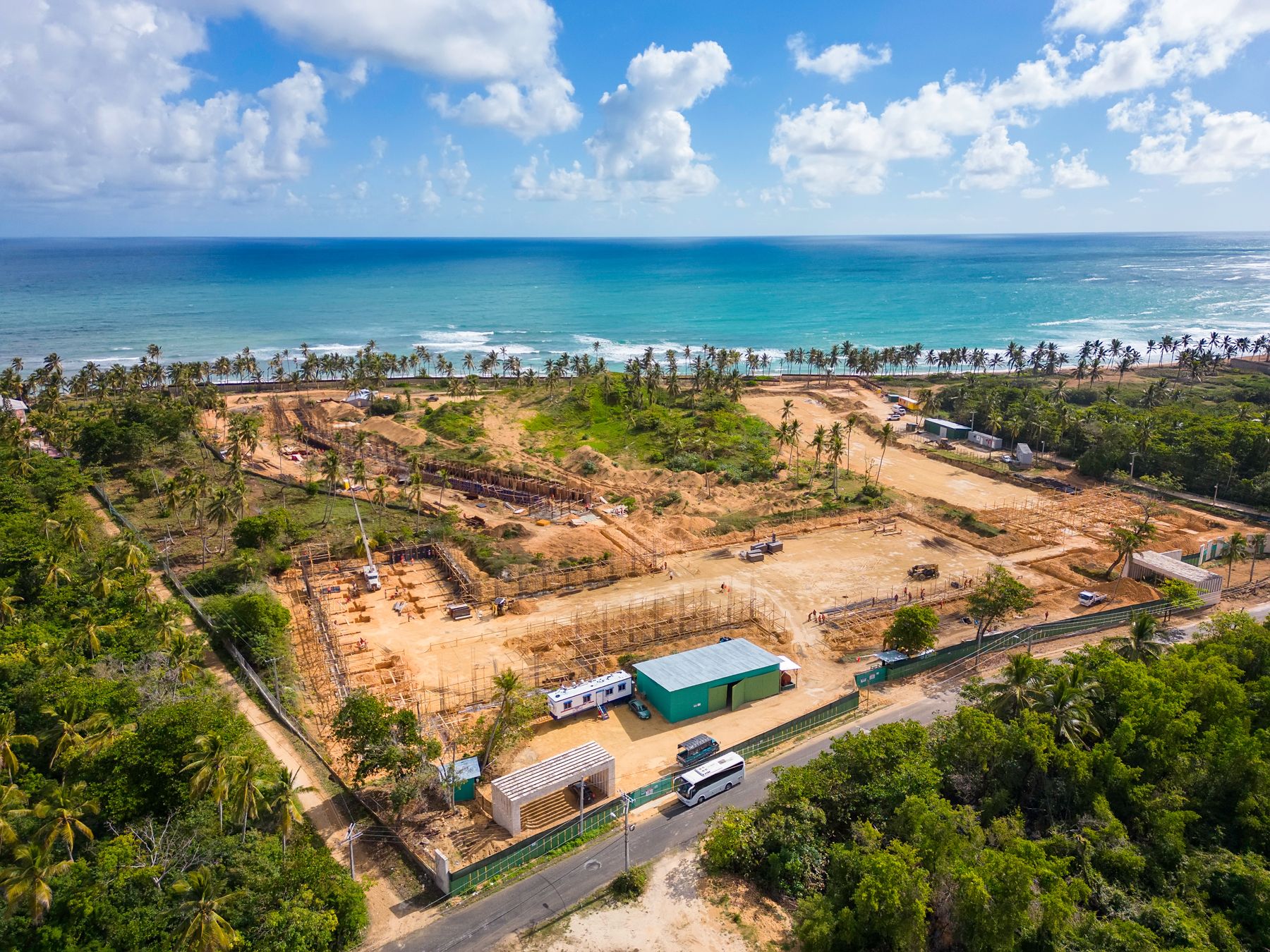 Aerial view of a coastal construction site in the Caribbean