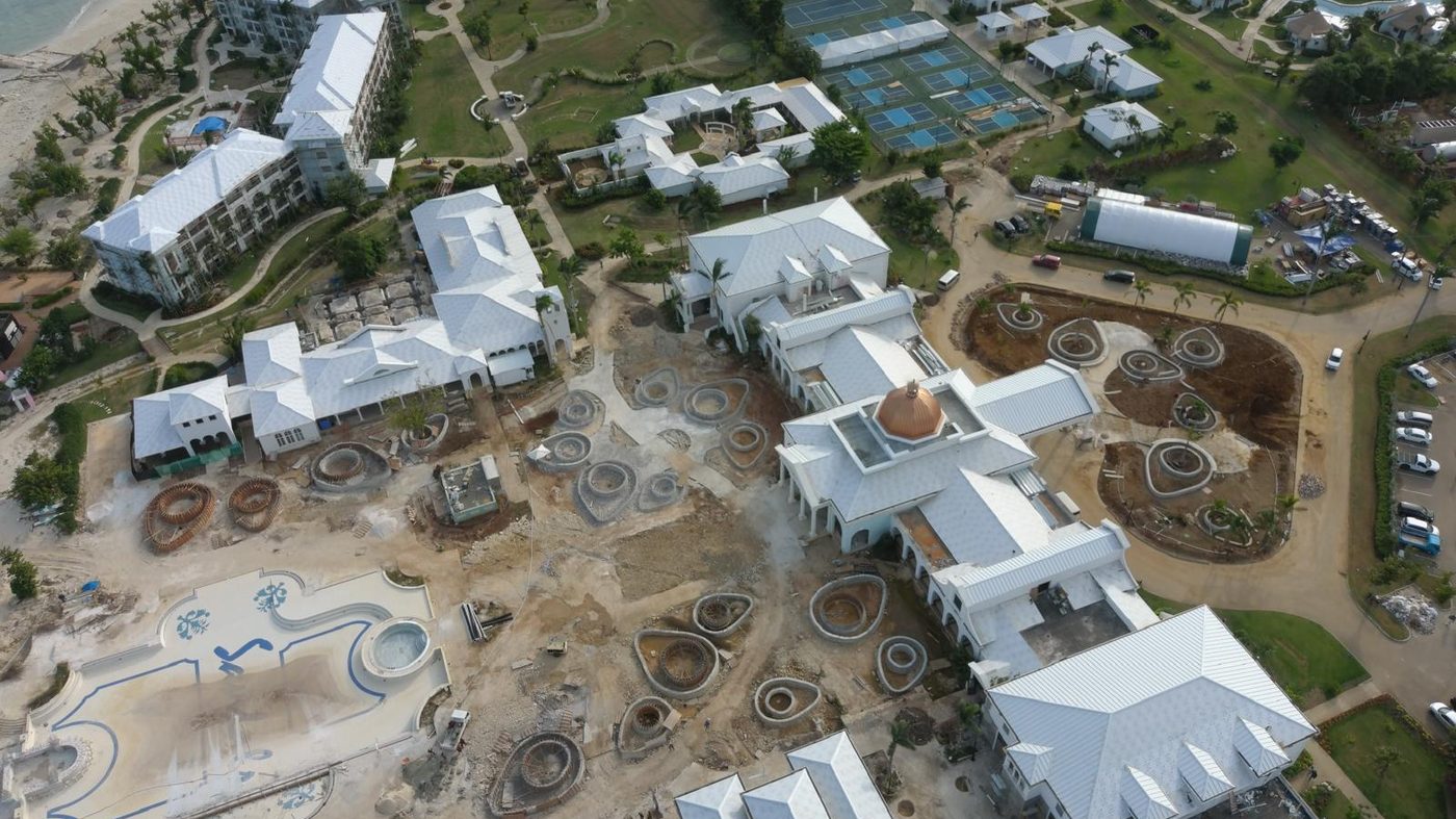 Aerial view of recovery works across the resort